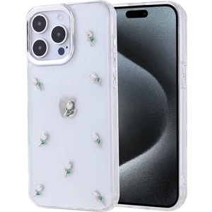 Apple iPhone 15 Pro Max Kılıf Kabartmalı Desenli Simli Şeffaf A+ Kalite Kapak