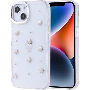 Apple iPhone 14 Kılıf Kabartmalı Desenli Simli Şeffaf A+ Kalite Kapak