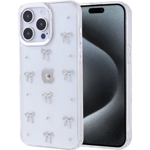 Apple iPhone 15 Pro Max Kılıf Kabartmalı Desenli Simli Şeffaf A+ Kalite Kapak
