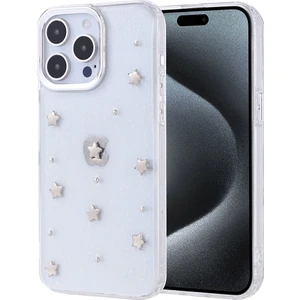 Apple iPhone 15 Pro Max Kılıf Kabartmalı Desenli Simli Şeffaf A+ Kalite Kapak