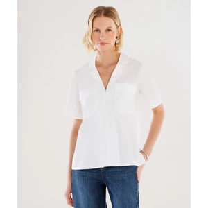 Önü Fermuarlı Kısa Kollu Bluz