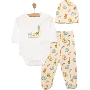 Hellobaby Hayvanlar Baskılı Yenidoğan Erkek Body-Patikli Alt-Şapka Erkek Bebek