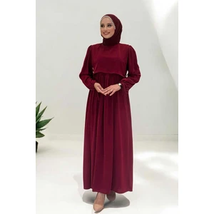 Çift Katlı Bağlama Detay Elbise 6003 Bordo