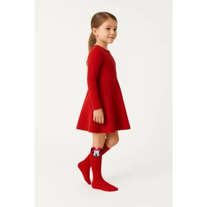 Kız Çocuk Minnie Mouse Figürlü Diz Üstü Çorap | Pamuklu Sevimli Uzun Çocuk Çorabı