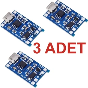 3 Adet Tp4056 Mikro Usb Akım Korumalı 1a 3,7v Lityum Pil Şarj Devresi