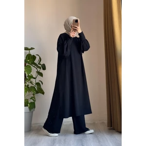 Ande Tesettür Manşet Detaylı Pantolonlu Takım - Siyah