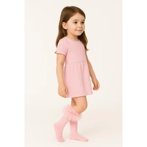 Kız Çocuk Diz Altı Tül Fırfır Detaylı Uzun Çorap | Parti, Doğum Günü, Özel Gün Çorabı