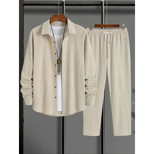 Bürümcük Krinkıl Kumaş Yazlık Likralı Kadın Erkek Uzun Kol Gömlek Takım