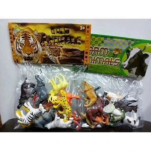 Brother Toys Çiftlik Hayvanları ve Vahşi Hayvanlar Serisi Toplam 24 Farklı Model Birlikte, 1paket Vahşi Hayvanlar, 1paket Çiftlik Hayvanları, 2li Set, Mini Boy, Minik Boyut, At İnek