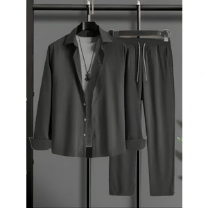 Bürümcük Krinkıl Kumaş Yazlık Likralı Kadın Erkek Uzun Kol Gömlek Takım