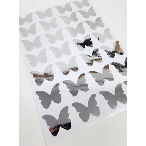 Yapışkanlı Sticker Kelebek Şekilli Sticker Etiket Parlak Gümüş Renkli 28 Adet 3.5x4.5 cm