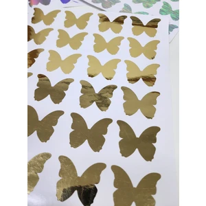 Yapışkanlı Sticker Kelebek Şekilli Sticker Etiket Parlak Gold Renkli 28 Adet 3.5x4.5 cm