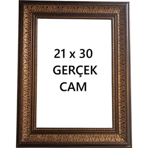 A4 Belge Diploma Sertifika Çerçevesi 21 x 30 Gerçek Cam Dekoratif Kahve Rengi Gold Çerçeve