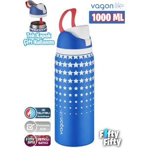 1000 ml Tek Kapak Çift Kullanım Pipetli/pipetsiz Taşıma Kulplu Çelik Termos -FFVGN045ML1000DESENLI