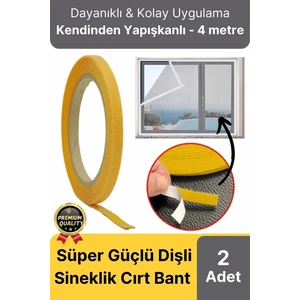 Premium Seri Güçlü Kendinden Yapışkanlı Ahşap Pencere Kapı Sineklik Tülü Yedek 4mt Cırt Bant-2 Adet