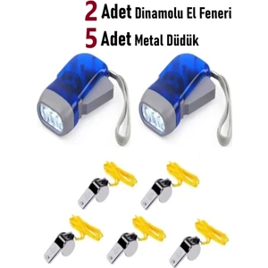 Doğal Afet Deprem Seti | 2 Adet Dinamolu El Feneri | 5 Adet Metal Düdük