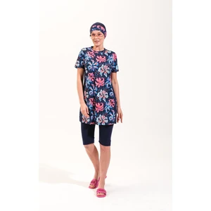 2260_KADIN 4'lü Takım Yarı Kapalı Boneli Büstiyerli Deniz/havuz Tesettür Mayosu