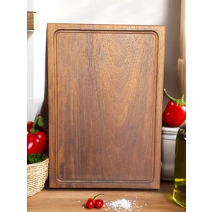 F&s WOODART40 x 27,5 cm Yekpare Masif Eksiz Tek Parça Doğal Ahşap Oluklu Kesme Sunum Et Ekmek Sebze Doğrama Tahtası