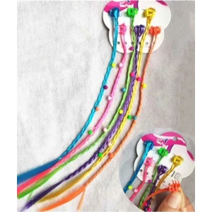 Renkli Boncuklu Örgü Saç Mandal Toka Saç Postişi Yapay Saç