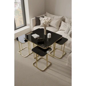 Home Plus Mobilya 4+1 Gold Kaplama Siyah Ayna Radüslü Orta Sehpa