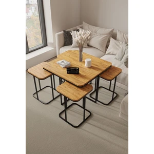 Home Plus Mobilya 4+1 Siyah Ayak 18MM Atlantik Çam Sunta Radüslü Orta Sehpa