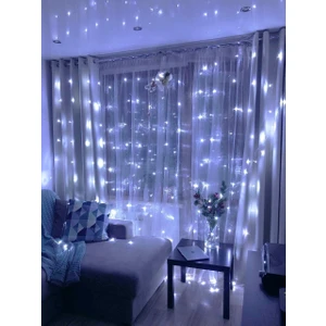 Brokoli Home 8 Fonksiyonlu 16 Saçaklı Animasyonlu Perde LED Işık Kalın Telli Saçak LED Işık 3 x 3 Metre Perde LED Aydınlatma Süsleme Fişli Model