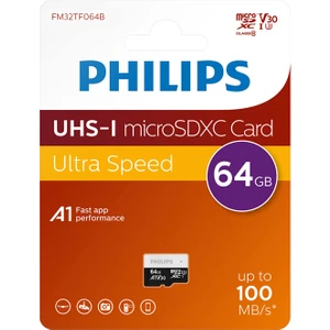 Philips 64GB A1 V30 MicroSDXC Hafıza Kartı 4K 130MB/s Micro SD Kart