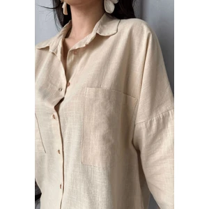 Kadın Harper Çift Cepli Oversize Keten Gömlek, 2025 Summer Collection