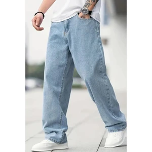Erkek Baggy Model Açık Mavi Asit Yıkama Kot Pantolon Denim Jean
