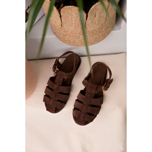 Sy Leather London Model  Deri Bantlı Tokalı Kadın Günlük Sandalet