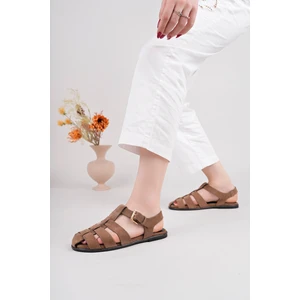 Sy Leather London Model  Deri Bantlı Tokalı Kadın Günlük Sandalet