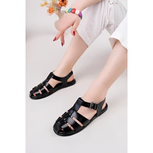 Sy Leather London Model  Deri Bantlı Tokalı Kadın Günlük Sandalet