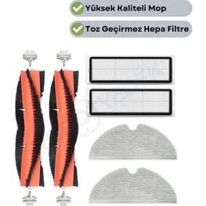 Xiaomi Mop 2 Pro+3D (DİKKAT:KAMERALI-PLUS GLOBAL) Uyumlu Yedek Fırça Hepa Filtre Mop Seti-6 Parça