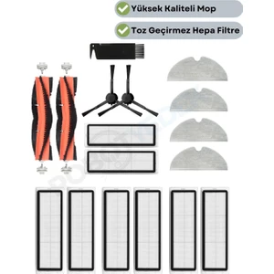 Xiaomi Mop 2 Pro+3D (DİKKAT:KAMERALI-PLUS GLOBAL) Uyumlu Yedek Fırça Hepa Filtre Mop Seti-17 Parça