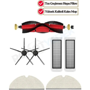 Roborock S5 Max S6 S6 Pure S6 Maxv Siyah Robot Süpürge Uyumlu Set - Fırça Perdeli Hepa Filtre Tam Yüzey Mop