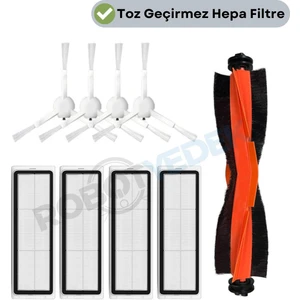 Xiaomi S10+(S10T Değil) Uyumlu Yedek Mopsuz Siyah Fırça Hepa Filtre Seti-9 Parça