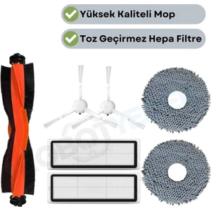 Xiaomi X10 Plus X20 Plus Uyumlu Yedek Siyah Fırça Hepa Filtre Mop Seti-7 Parça