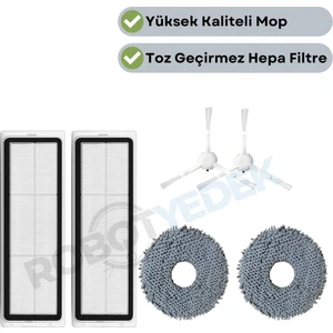 Xiaomi X10 Plus X20 Plus Uyumlu Yedek Hepa Filtre Yan Fırça Mop-6 Parça