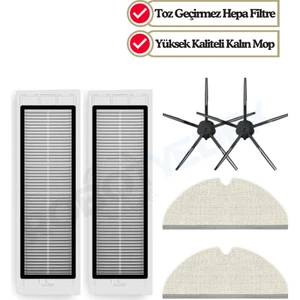 Roborock S6 Maxv Uyumlu Yedek Hepa Filtre Yan Fırça Mop-6 Parça