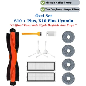 Xiaomi S10 Plus X10 Plus X20 Plus Uyumlu Yedek Fırça Hepa Filtre Mop Özel Seti-7 Parça
