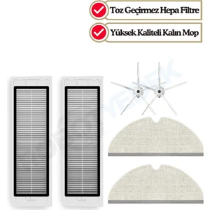 Roborock S5 Max (Beyaz) Uyumlu Yedek Hepa Filtre Yan Fırça Mop-6 Parça