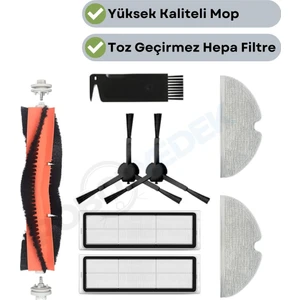 Robotyedek Xiaomi Mop 2 Pro+3D (DİKKAT:KAMERALI-PLUS GLOBAL) Uyumlu Fırça Filtre Mop Seti-8 Parça