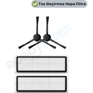 Xiaomi Mop 2 Pro+3D (DİKKAT:KAMERALI-PLUS GLOBAL) Uyumlu 2 Adet Hepa Filtre+2 Adet Yan Fırça