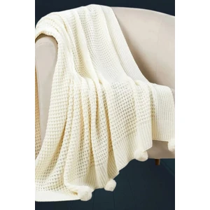 Selanik 10 Ponponlu Triko Örgülü Tv Battaniyesi 130 x 170  cm
