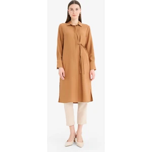 Regular Fit Gömlek Yaka Büzgülü Uzun Kollu Diz Altı Tesettür Tunik D9862AX25SM