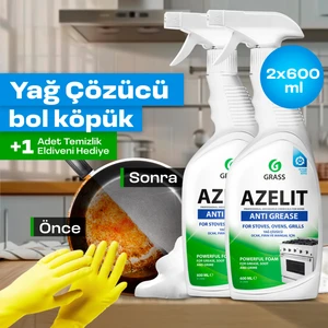 GRASS Azelit Yağ ve Kireç Sökücü Sprey temizleyici (2 x 600 ml Avantajlı Paket) - Hızlı Etkili, Çok Amaçlı, Eldiven Hediye, Anında Etki Kir ve Yağ Çözücü