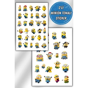 Minions 2 Li Sticker Set Telefon Laptop Notebook Tablet Defter Matara Etiket