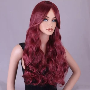 Şarap Kızılı Dalgalı Saç Çıtçıtlı Postiş Takma Saç 60 cm 120GR Isıya Dayanıklı Yarımay