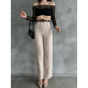 Kadın Beli Kemerli Keten Pantolon