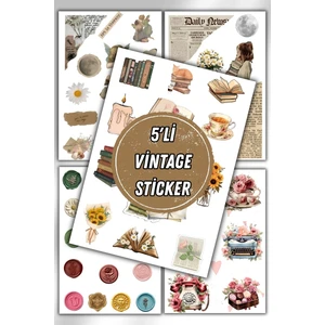 5'li Vintage Temalı Planner Sticker Set-Çıkartma,ajanda,günlük